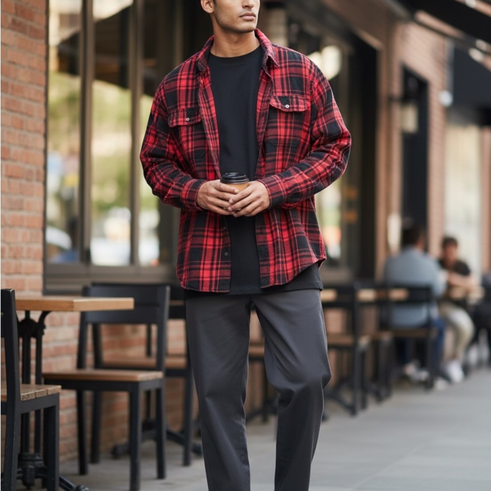 Faded Glory Red and Black Plaid Flannel Shirt